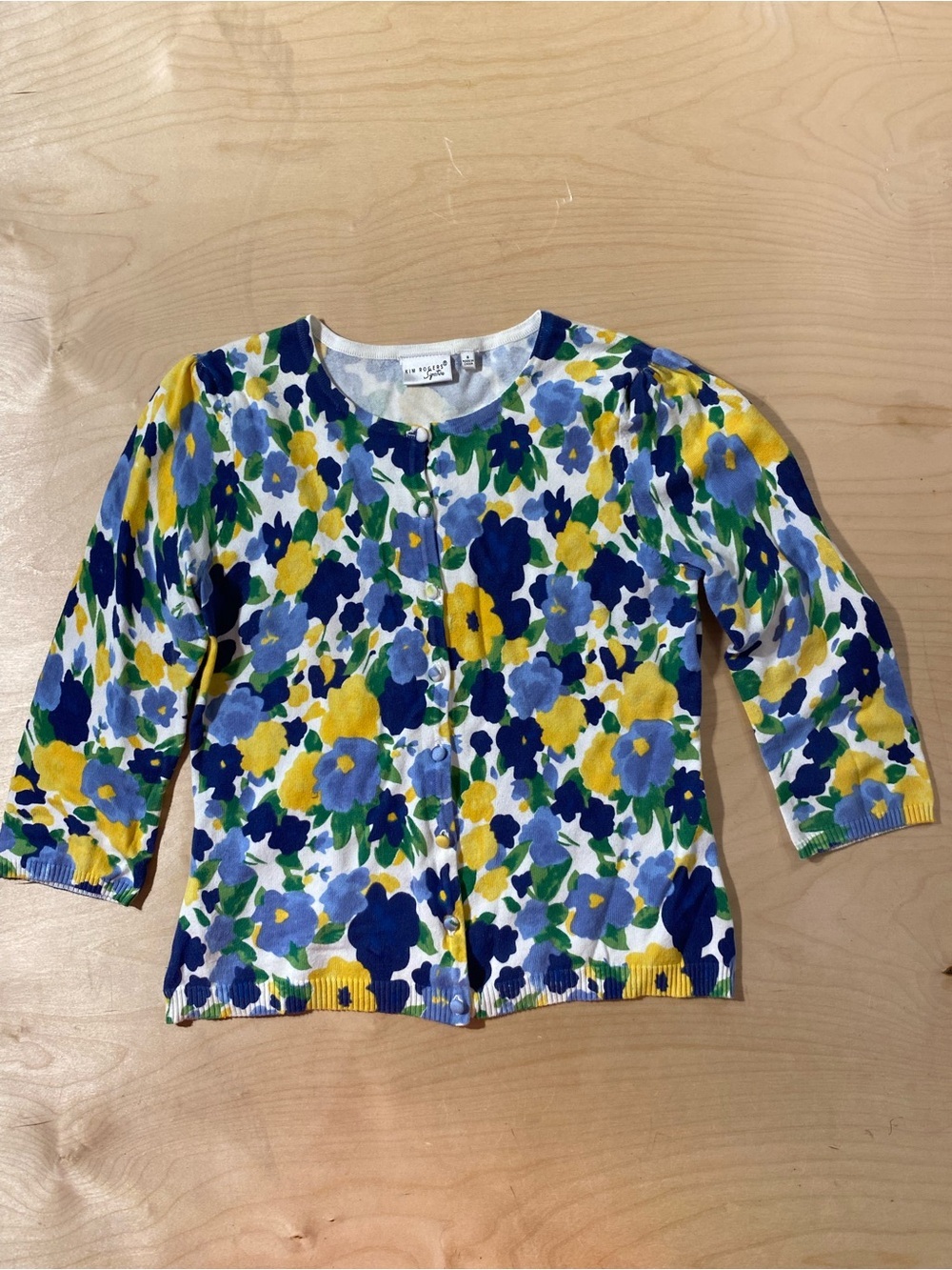 Kim Rogers Multicolor Floral Knit Cardigan in Blue, Green & Yellow Small (RY)
